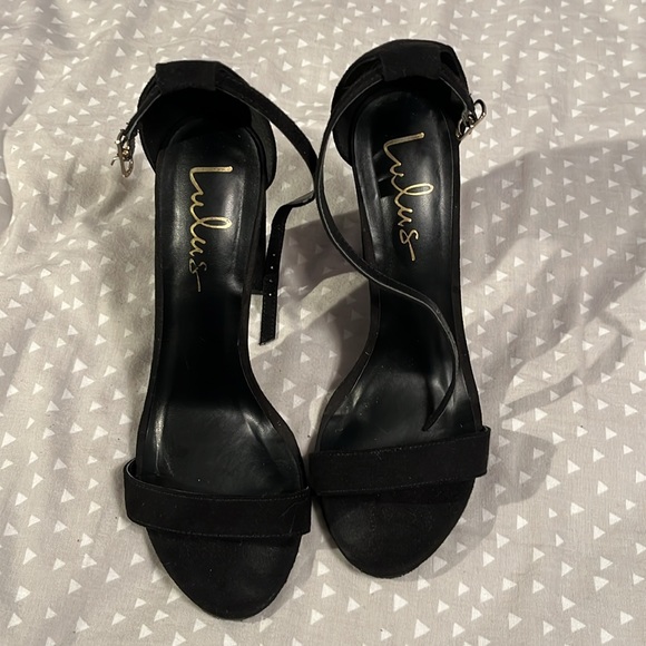 Taylor Black Seude Ankle Strap Heels - Picture 8 of 9